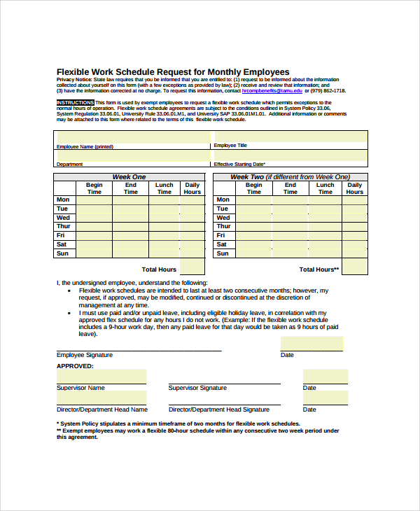 Flexible work schedule examples