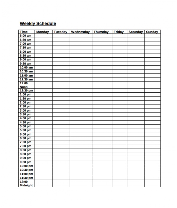 Free 8 Sample Weekly Work Schedule Templates In Pdf Ms Word