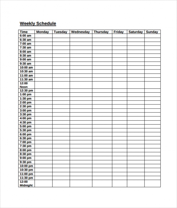 Weekly work schedule Word template