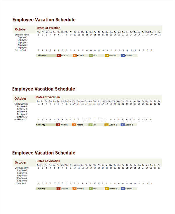 employee vacation schedule template