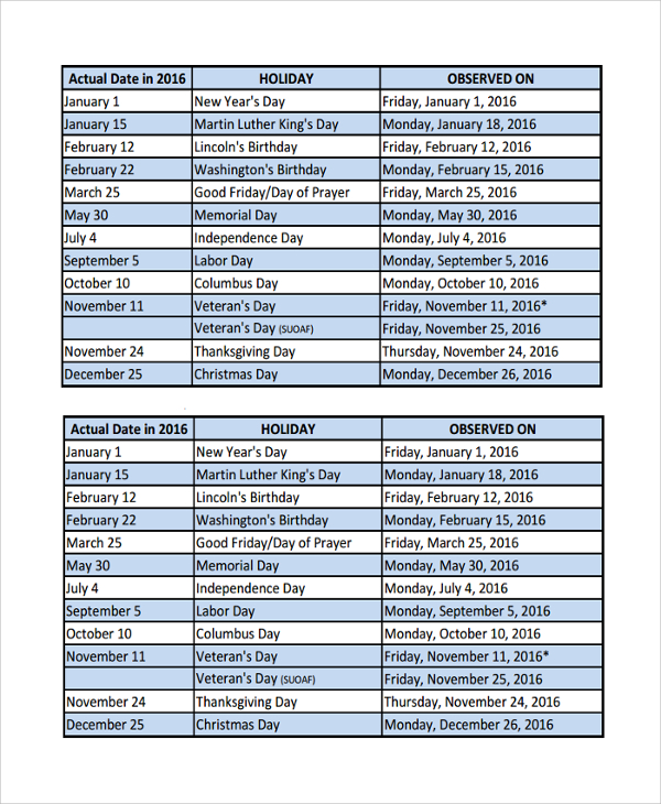 FREE 9 Sample Vacation Schedule Templates In PDF MS Word Excel