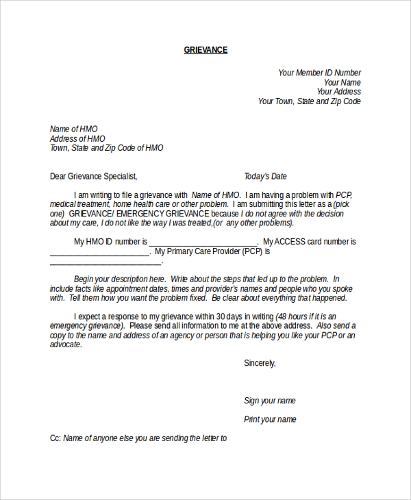 grievance response letter