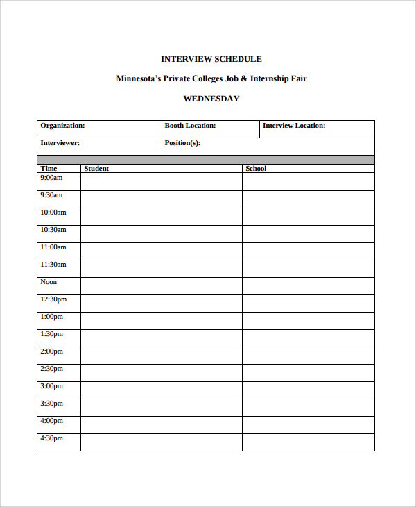 student interview schedule template