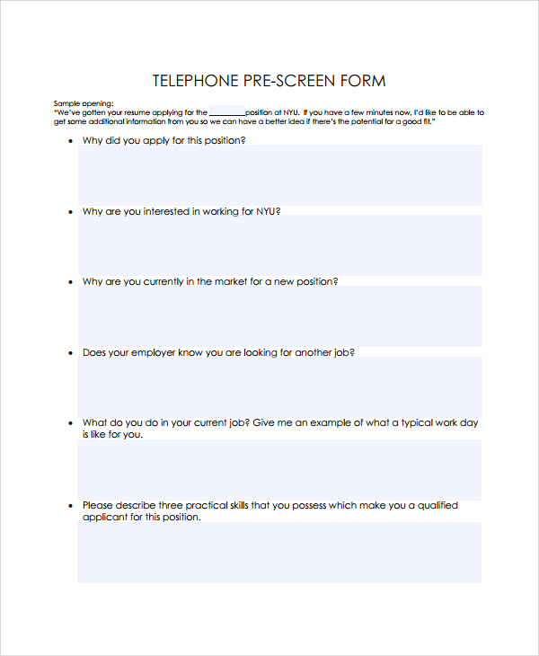 Telephone Screening Interview Template