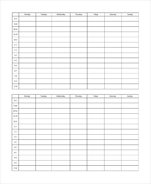 FREE 9+ Sample Monthly Timetable Templates in PDF | MS Word | Excel