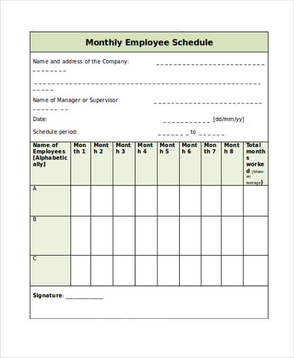 FREE 9+ Sample Monthly Timetable Templates in PDF | MS Word | Excel