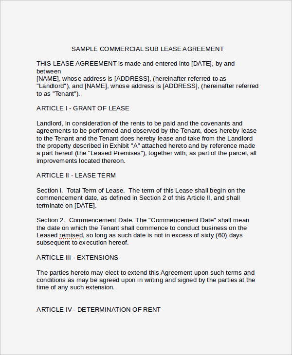 commercial sublease agreement example