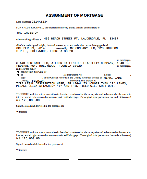 investor assignment of mortgage