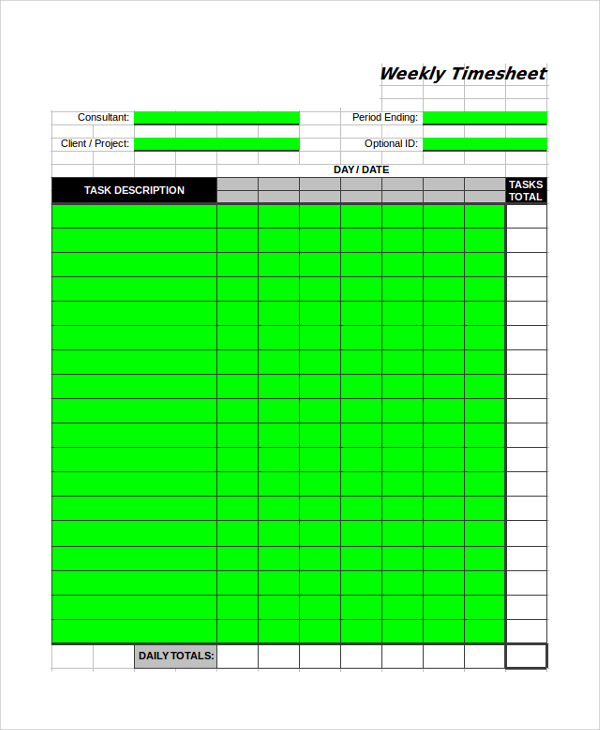 FREE 11+ Sample Consultant Timesheet Templates in PDF MS Word Excel