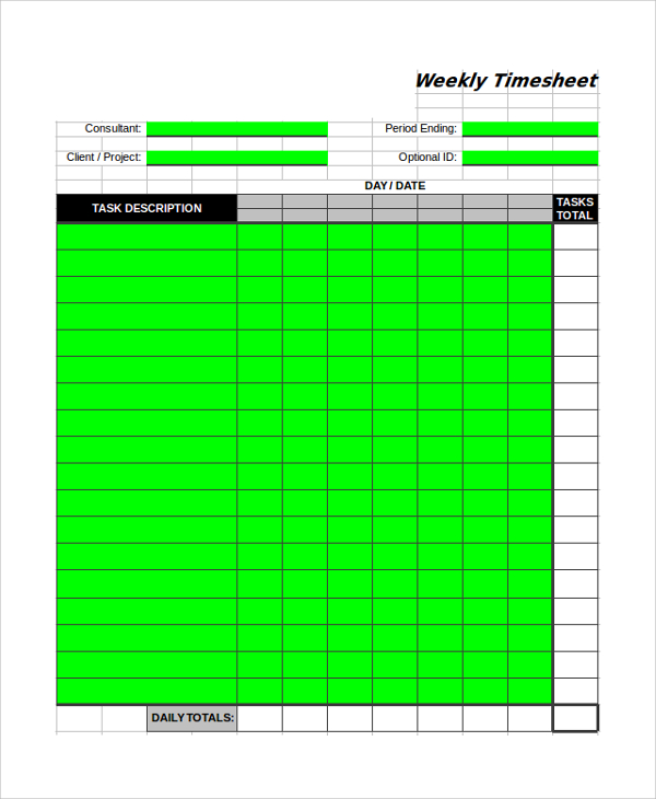 FREE 11  Sample Consultant Timesheet Templates in PDF MS Word Excel