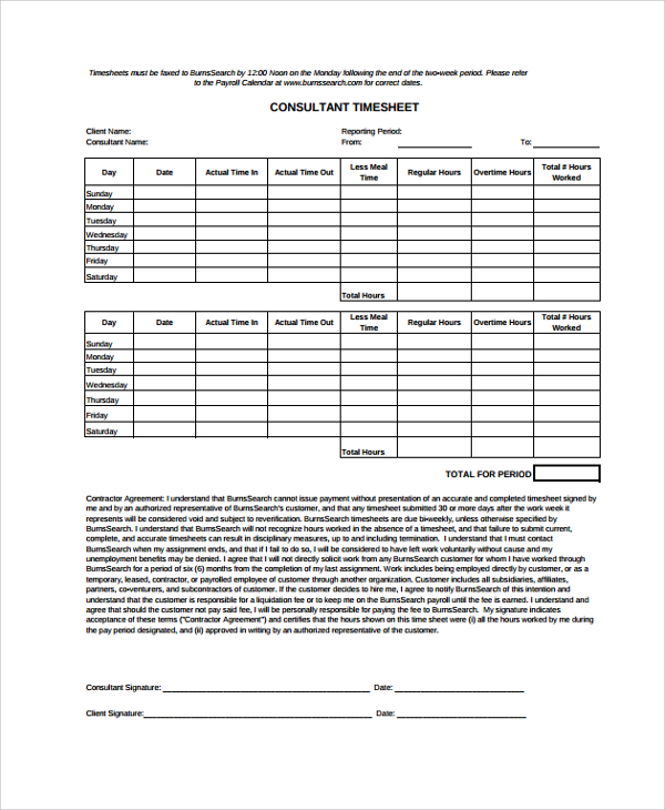 consultant report timesheet template