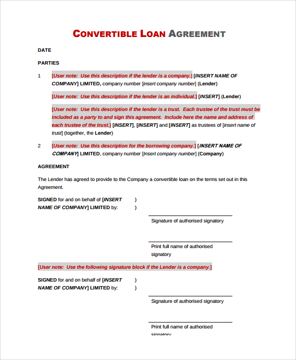 commercial convertible loan agreement