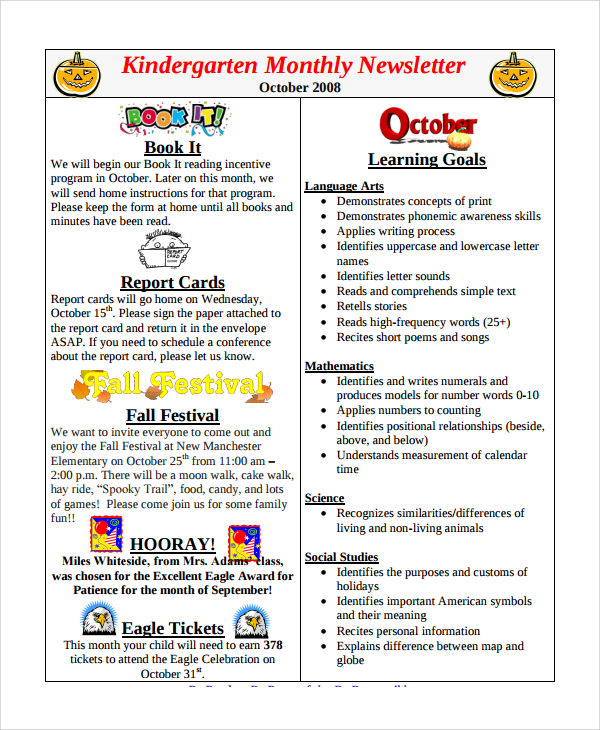 examples of newsletters for preschool parents