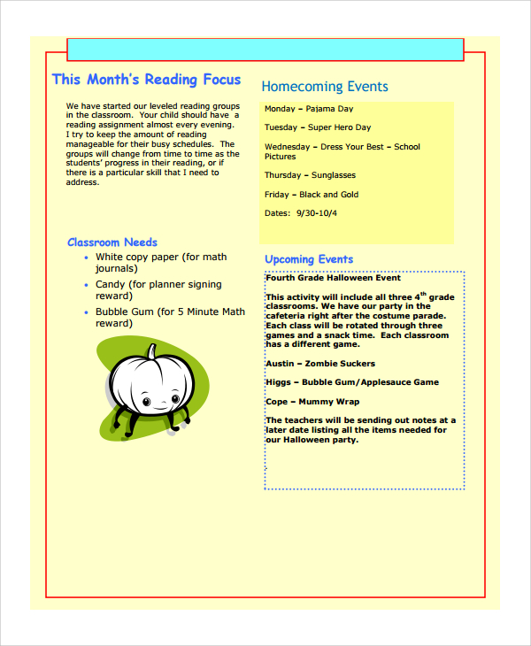 classroom monthly newsletter template