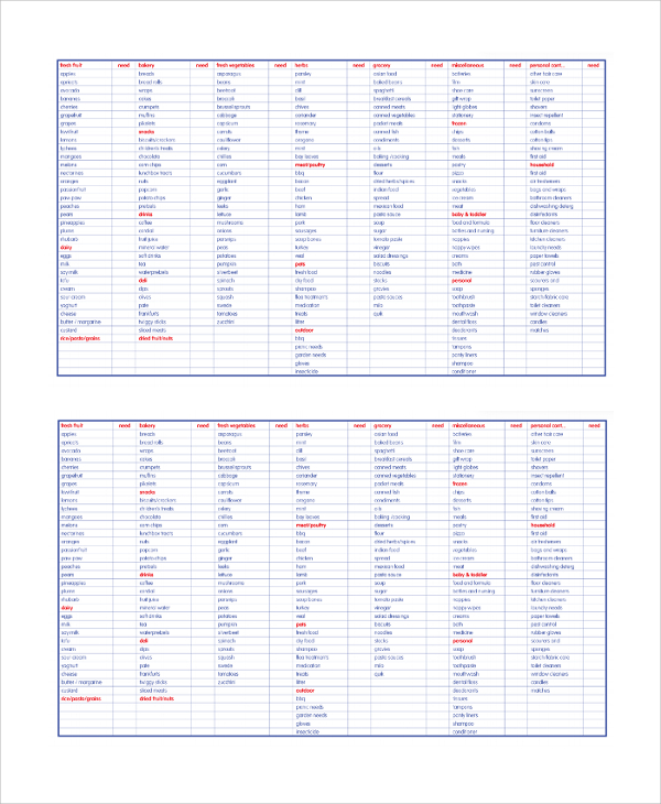 FREE 25+ Sample Grocery Lists in PDF