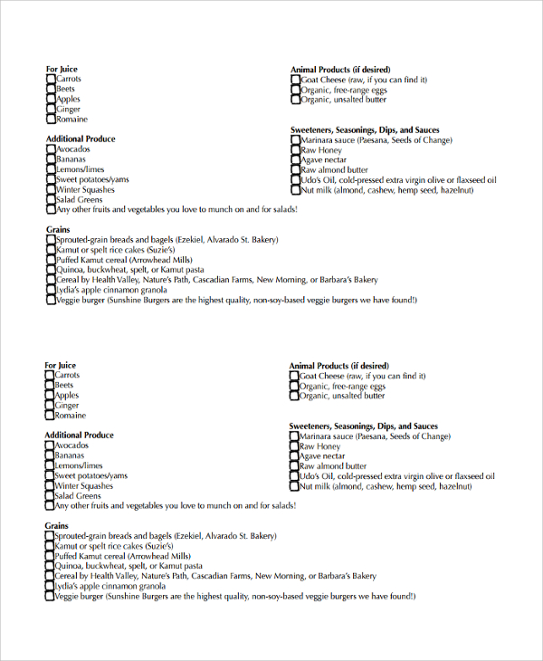 21+ Sample Grocery List Templates  Sample Templates