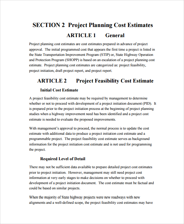 project estimate proposal template