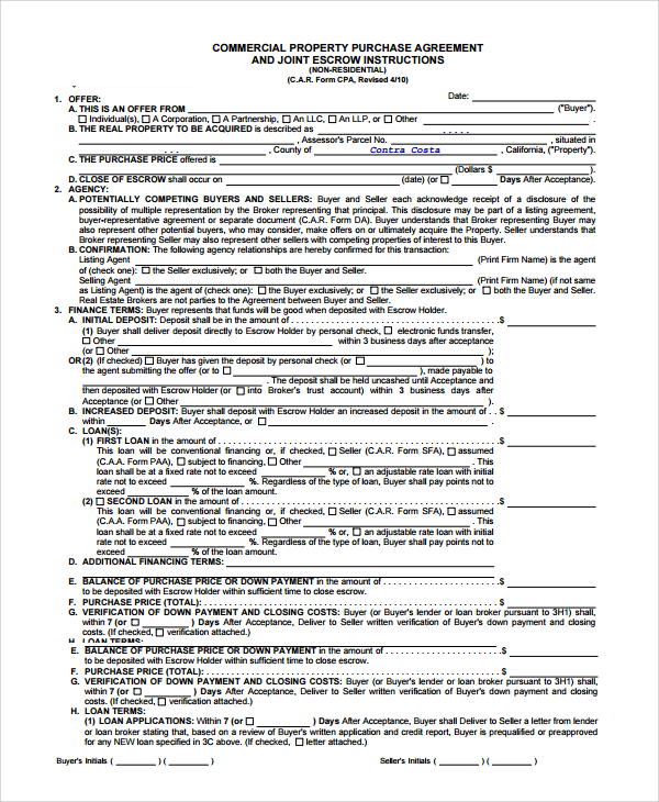 Free 8 Commercial Purchase Agreement Templates In Ms Word Pdf Pages Google Docs