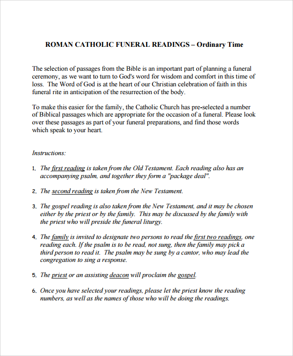 roman catholic funeral readings
