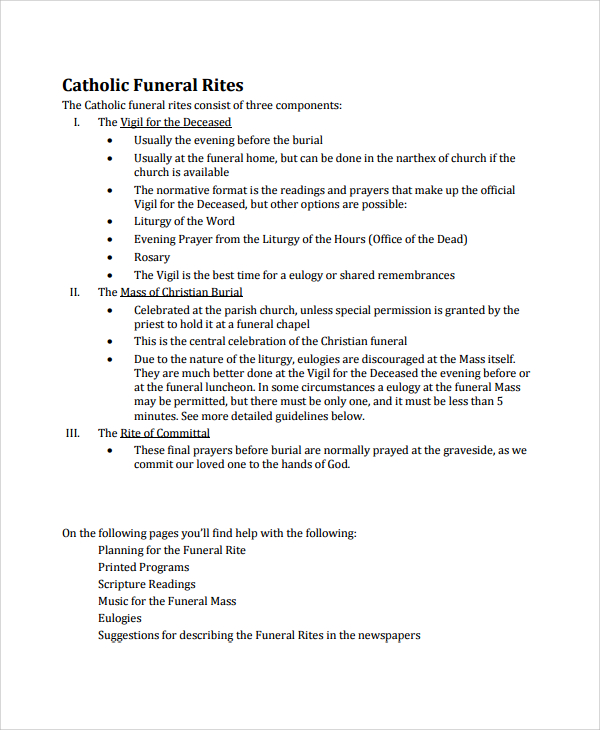 13+ Sample Catholic Funeral Program Templates  Sample 