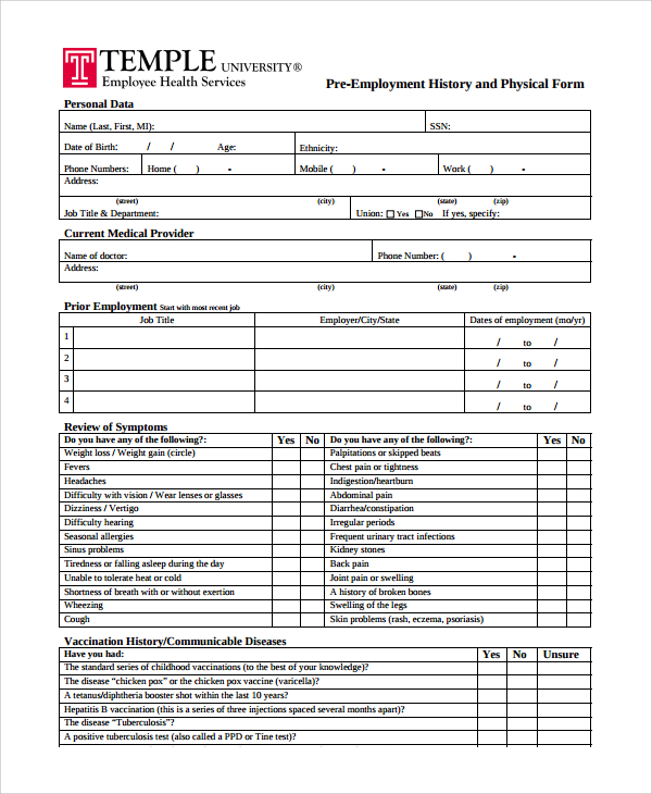 9+ Sample Physical Exam Forms – PDF | Sample Templates