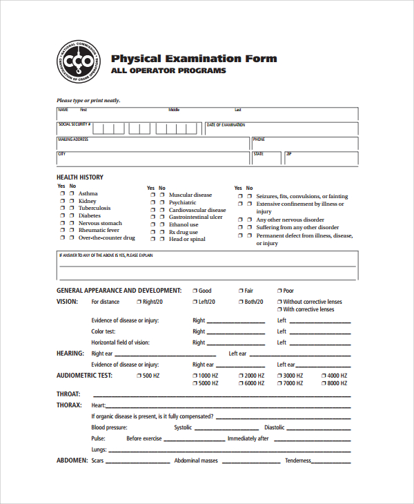 Preemployment medical examination checklist