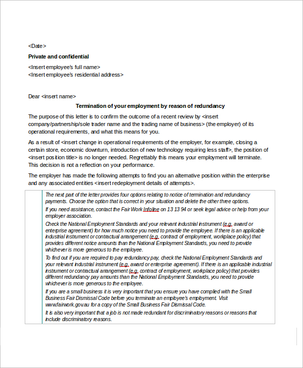 employee termination reference letter