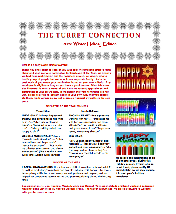 winter holiday newsletter template