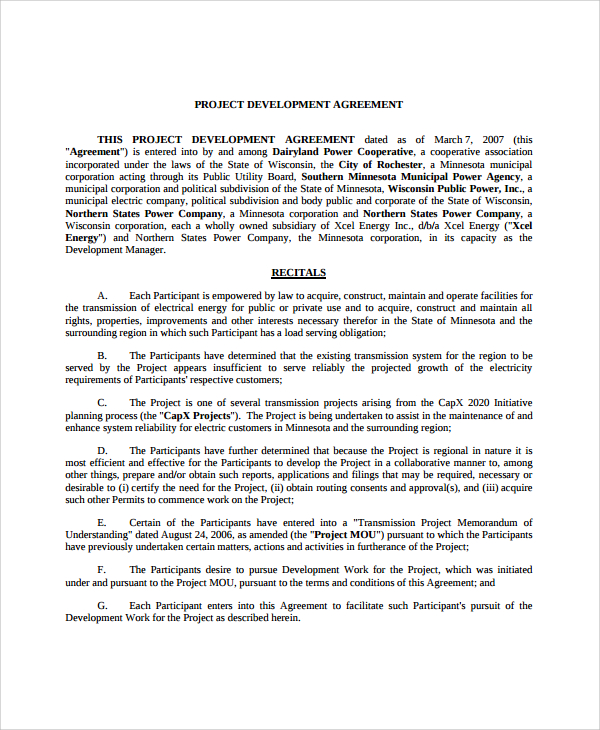 transmission project development agreement 