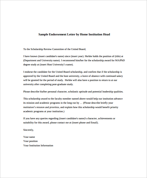 FREE 12+ Sample Endorsement Letter Templates in PDF | Google Docs ...