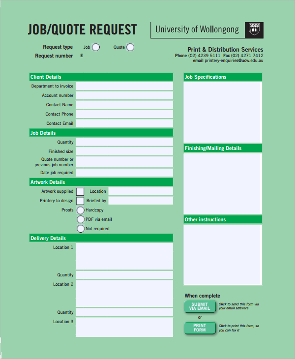 job quote request form