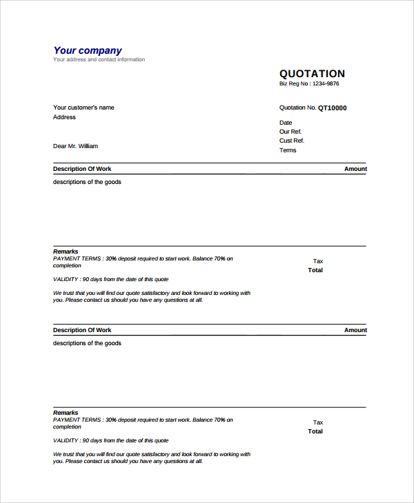 general job quote template