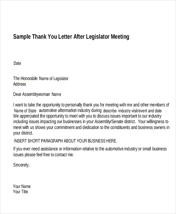 business meeting thank you letter