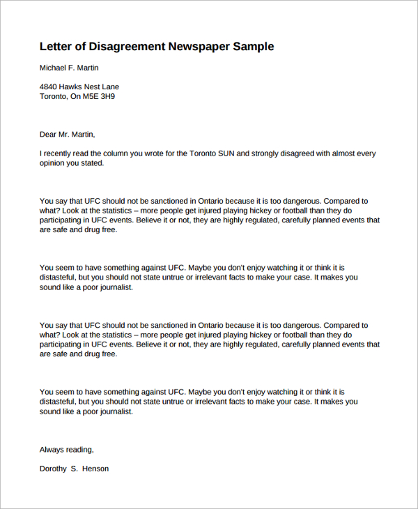 FREE 5+ Sample Disagreement Letter Templates in PDF | MS Word