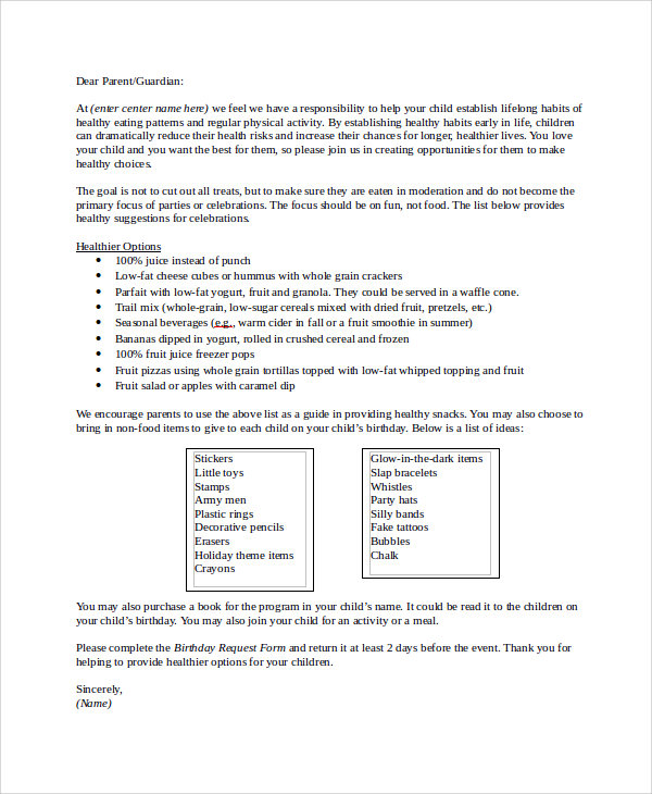 letter to parents with celebration