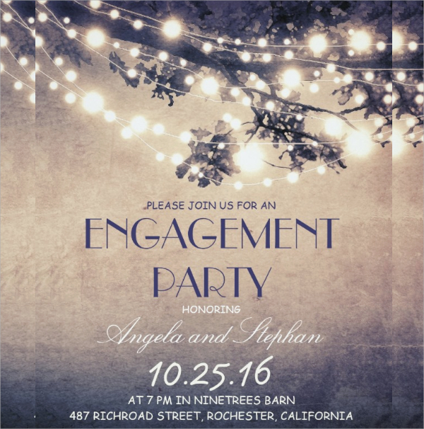 string lights engagement party invitation