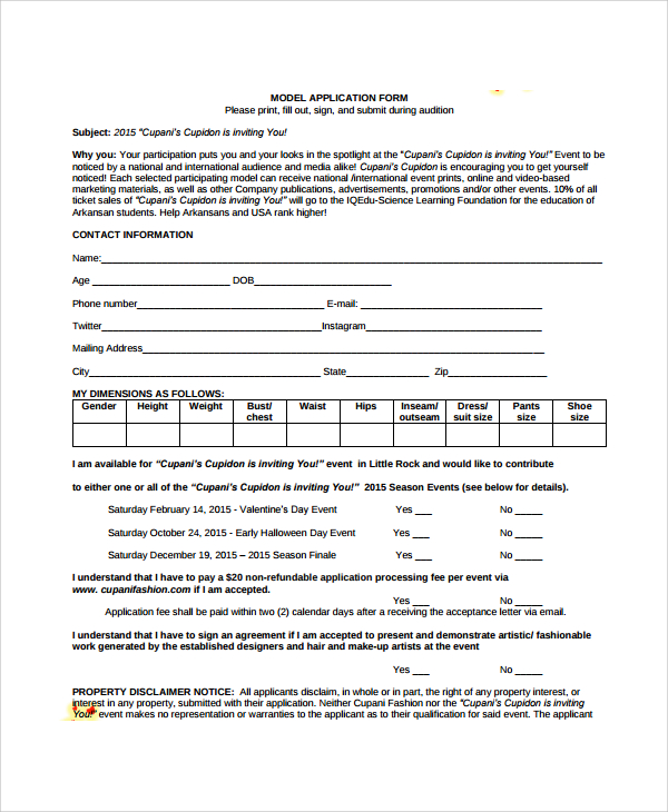 registration pdf form audition Form Audition Sample Templates 8   Sample  Templates