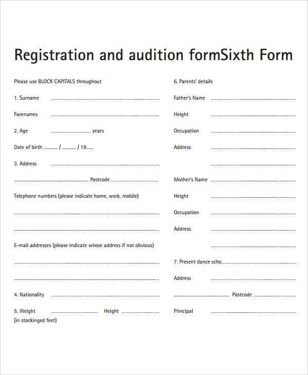 template form audition musical 8 Form Templates Sample Audition  Templates   Sample