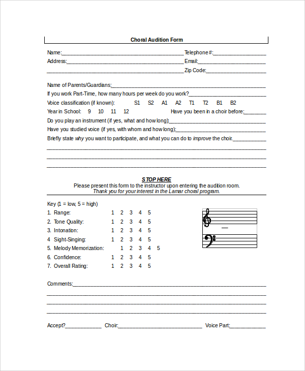 choral audition form