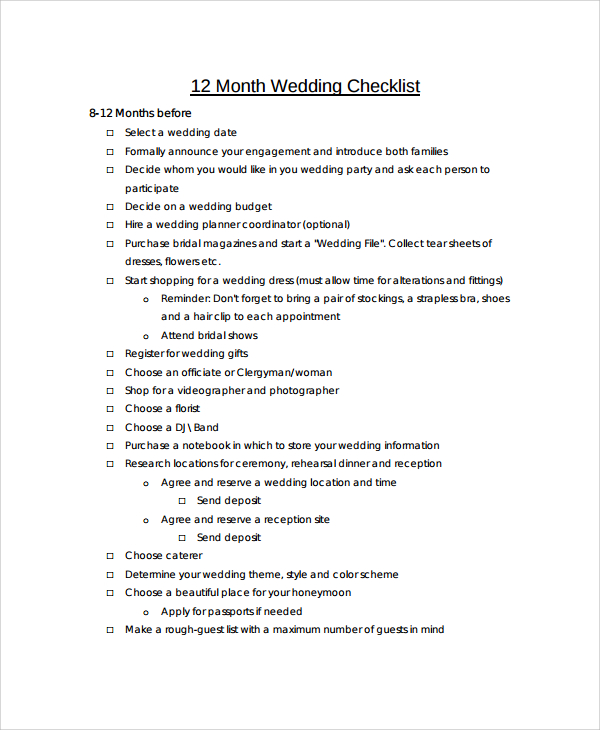 month wedding checklist