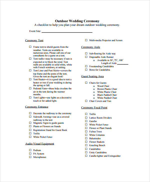 outdoor wedding ceremony checklist