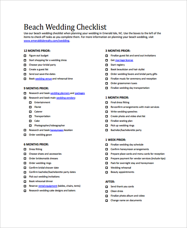 free 26 sample wedding checklists in pdf ms word