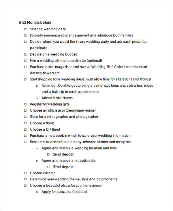 12 month wedding checklist
