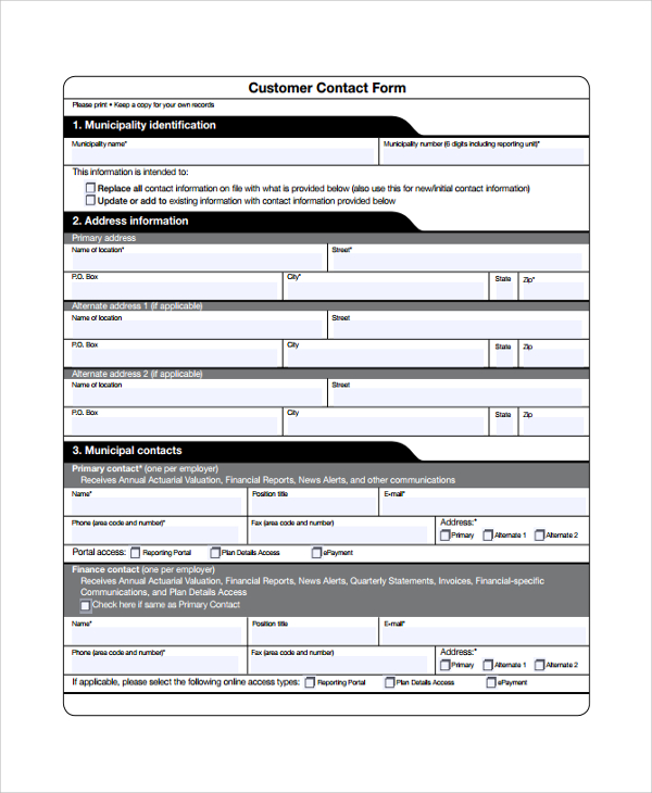 Customer Contact Form Template