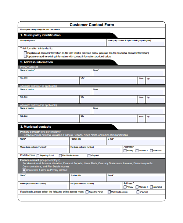 FREE 7 Sample Contact Forms In PDF MS Word