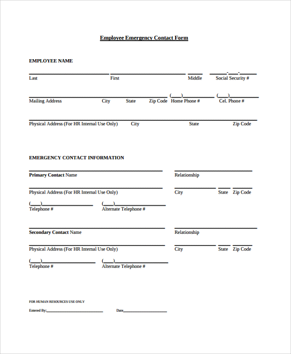 Employee Contact Form Template Free Sample Example Format Template