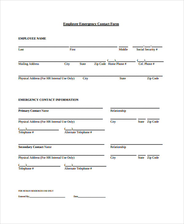 Free Employee Emergency Contact Form Pdf Word Eforms 10 Emergency 0406