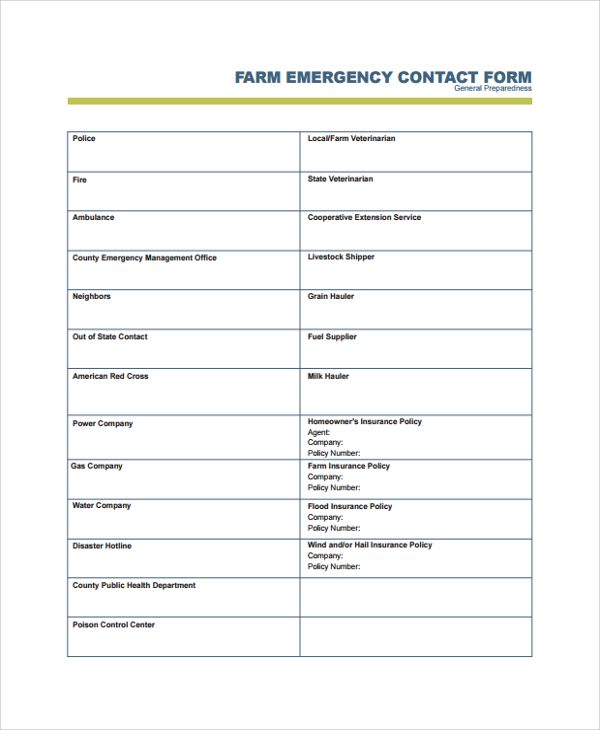 farm emergency contact form
