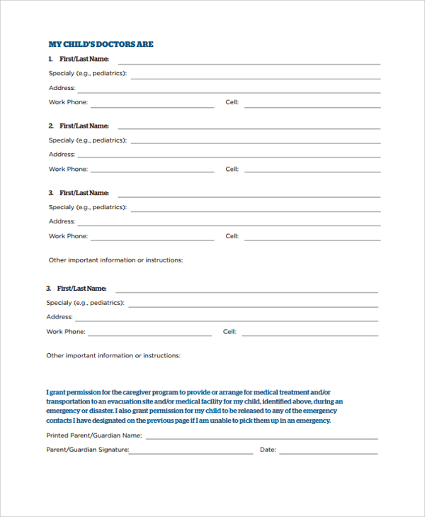 sample emergency contact form