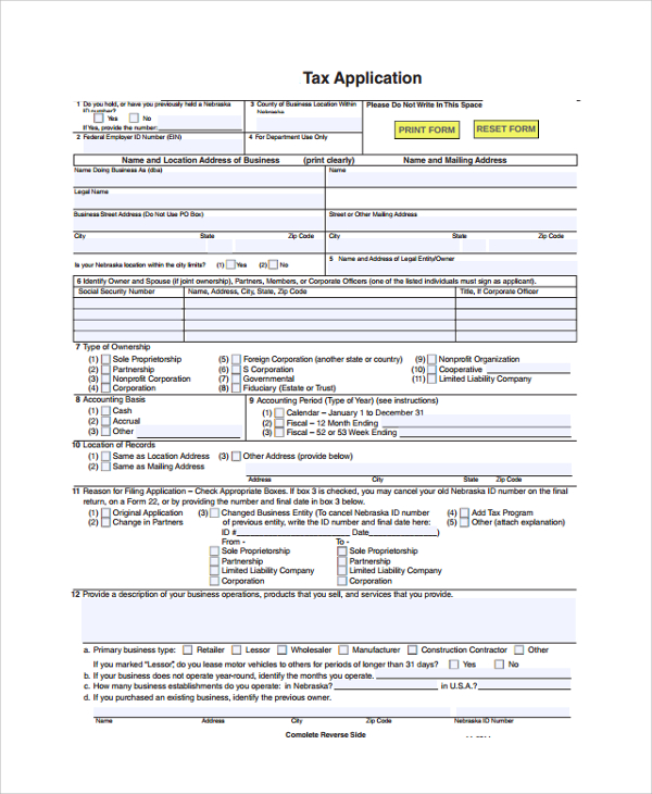 income tax job application form